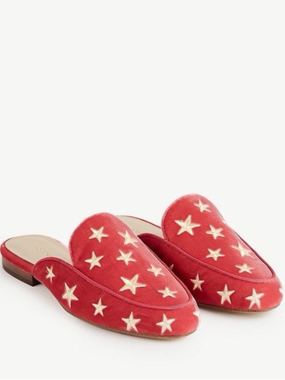 Ann Taylor Red Star-Embroidered Velvet Slip-On Women's Mules
